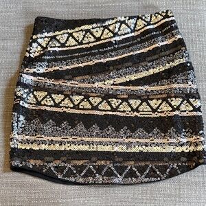 Express Black and Gold Sequin Mini Skirt